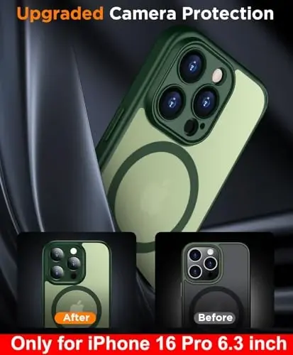 SPIDERCASE Only for iPhone 16 Pro Case, Magnetic Phone Case Just Compatible with iPhone 16 Pro 6.3”, Green/Clear - 6
