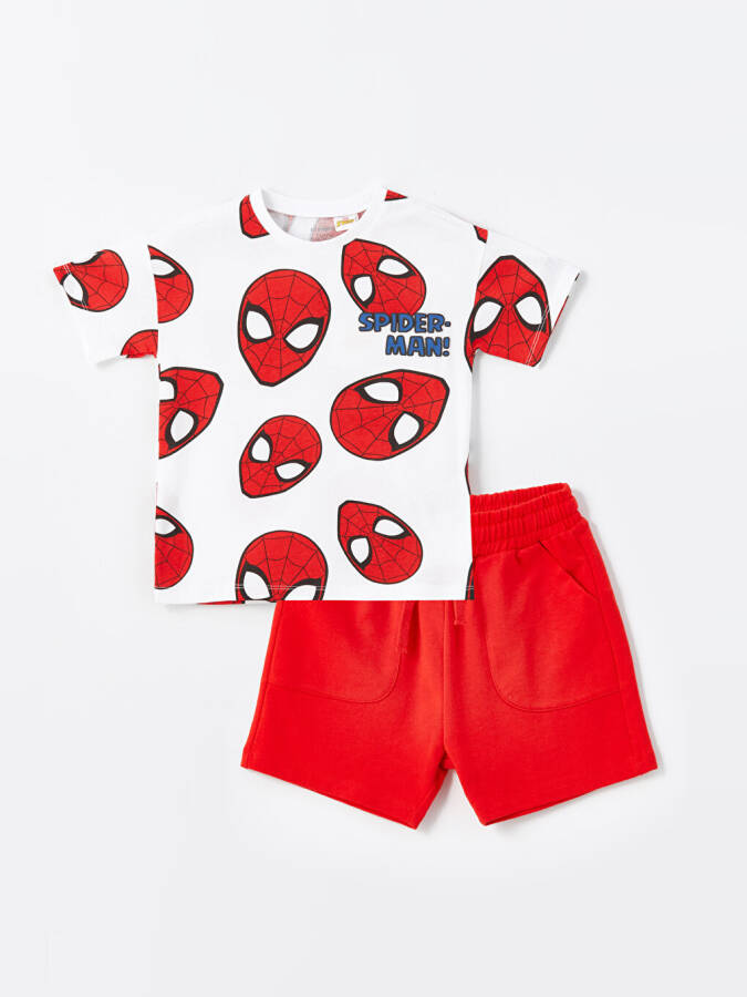 Spiderman Printed Boys Baby T-Shirt and Shorts 2-Piece Set with Crew Neck - 6