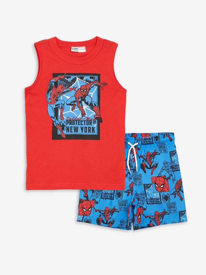 Spiderman Printed Boys' T-shirt and Swim Shorts with Bicycle Neck - 8