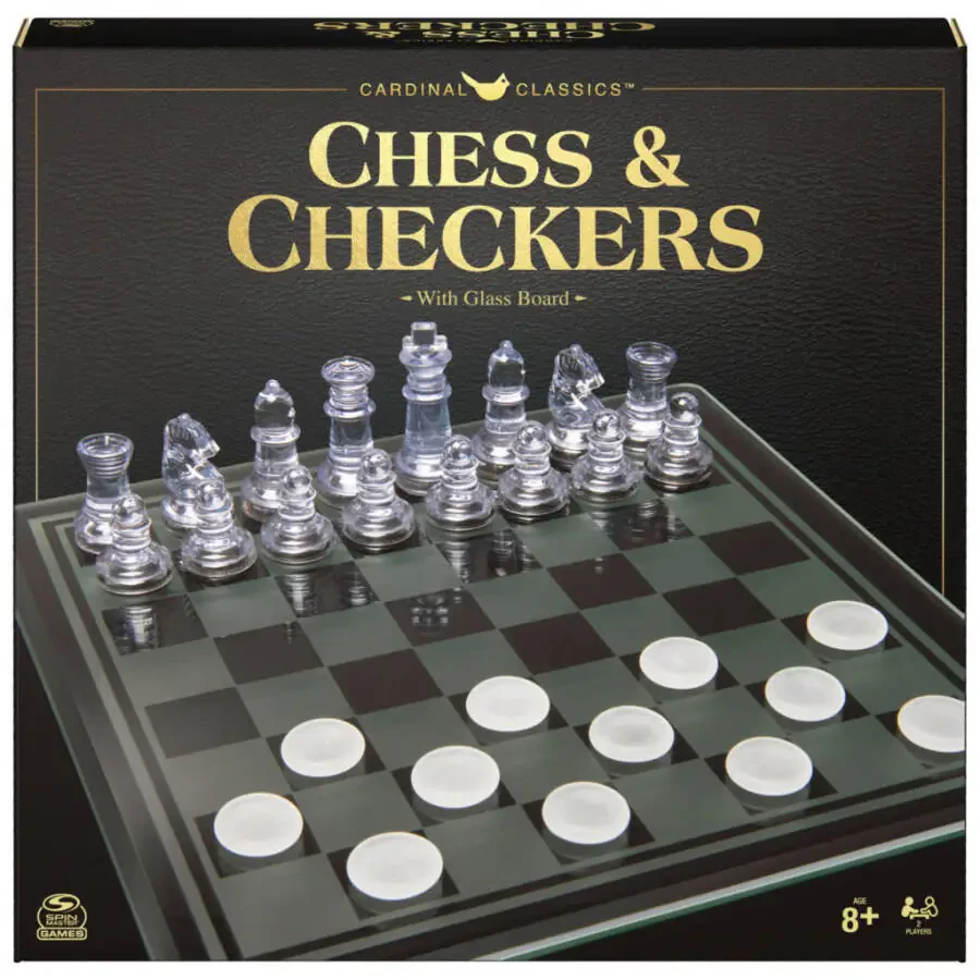 Spin Master Games, Clear Chess and Checkers Set with Glass Gameboard, for Ages 8+ - 1