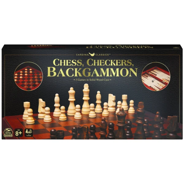 Spin Master Games, Wood Chess, Checkers, and Backgammon 3-in-1 Set, for Ages 8 and up - Modazone