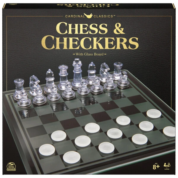 Spin Master Games, Clear Chess and Checkers Set with Glass Gameboard, for Ages 8+ - SPIN MASTER GAMES