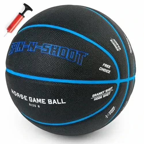 Spin-N-Shoot Basketball, Horse Game Ball with Gameplay Instructions, Indoor Outdoor Basketball for Women Boys and Girls, Official Size 6 (28.5''), Pump and Needle Included - LOTFANCY