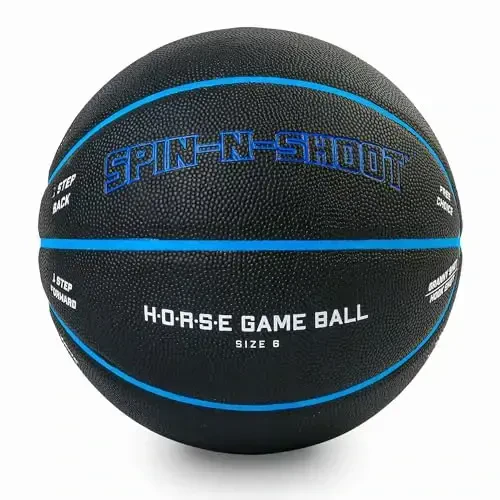 Spin-N-Shoot Basketball, O'g'il bolalar va qizlar uchun uy ichida va tashqarisida basketbol o'yini, O'yin o'ynash bo'yicha ko'rsatmalar bilan Horse Game Ball, Rasmiy 6-razmer (28,5''), Nasos va igna bilan birga - 2