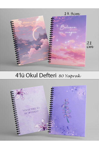 Spiralli Okul Defteri 80 yaprak 4'lü Set (magicset) - A5 Boy Çizgili - 9