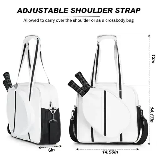SPOENGRU Pickleball Bag, fermuar va sozlanishi mumkin bo'lgan yelka tasmasi bilan Pickleball Tote Bag - 2