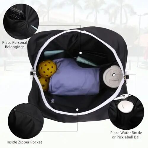 SPOENGRU Pickleball Bag, fermuar va sozlanishi mumkin bo'lgan yelka tasmasi bilan Pickleball Tote Bag - 5