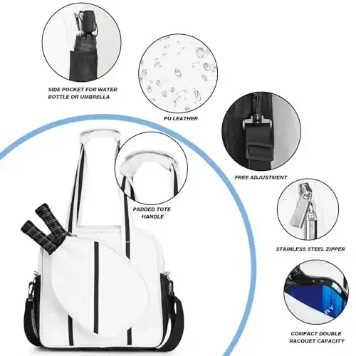 SPOENGRU Pickleball Bag, Pickleball Tote Bag with Zipper & Adjustable Shoulder Strap - 4