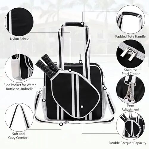 SPOENGRU Pickleball Bag, Pickleball Tote Bag with Zipper & Adjustable Shoulder Strap - 3
