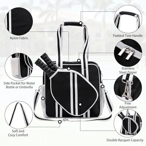 SPOENGRU Pickleball Bag, Pickleball Tote Bag with Zipper & Adjustable Shoulder Strap - 3