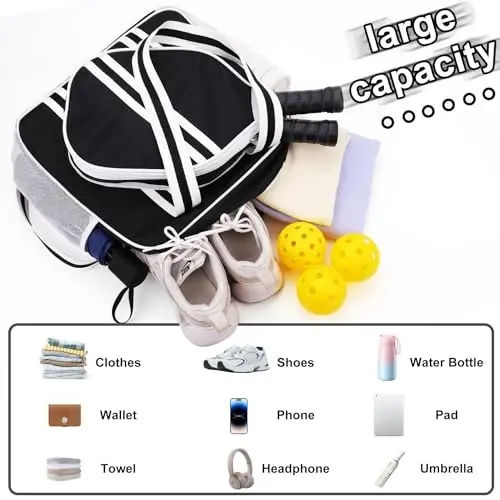 SPOENGRU Pickleball Bag, Pickleball Tote Bag with Zipper & Adjustable Shoulder Strap - 4