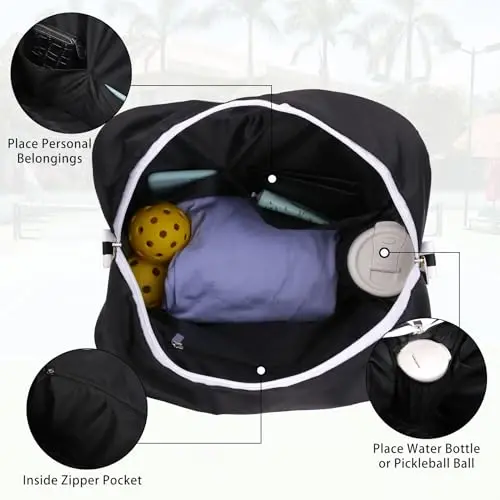 SPOENGRU Pickleball Bag, Pickleball Tote Bag with Zipper & Adjustable Shoulder Strap - 5