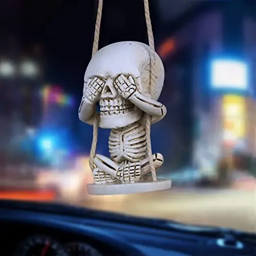 Spooky Rear View Mirror Accessories of Swinging Sugar Skull Car Hanging Ornament Truck Accessorie for Jeep Men Women Ornaments for Your Cars for Dad Mom Boys Girls 