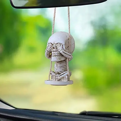 Spooky Rear View Mirror Accessories of Swinging Sugar Skull Car Hanging Ornament Truck Accessorie for Jeep Men Women Ornaments for Your Cars for Dad Mom Boys Girls - 2