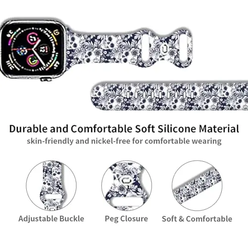 Sport Watch Bands Compatible with Apple Watch Band 38mm 40mm 41mm for Women Men, Adjustable Soft Silicone Replacement Smartwatch Wristband for iWatch Series 7 6 5 4 3 2 1 SE(daih) - 3