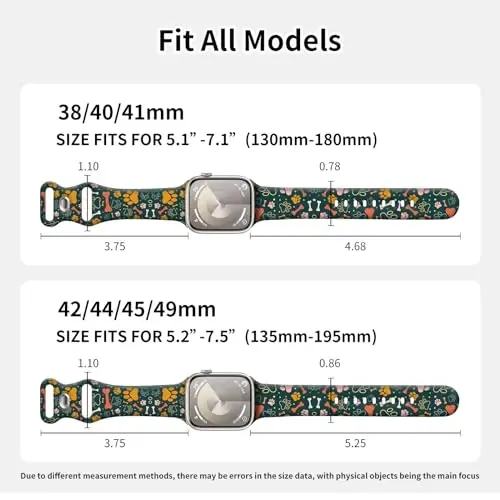 Sport Watch Band Compatible with iWatch Band 38mm 40mm 41mm Women, Soft Silicone Floral Print Sport Strap Replacement Wristbands for iWatch Series Ultra 9 8 7 6 5 4 3 2 1 SE - 4
