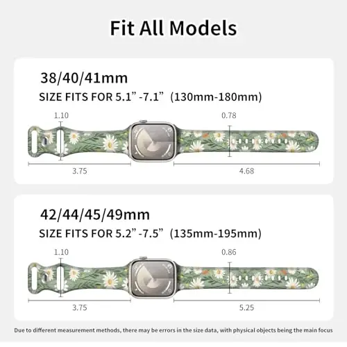 Sport Watch Band Compatible with iWatch Band 38mm 40mm 41mm Women, Soft Silicone Floral Print Sport Strap Replacement Wristbands for iWatch Series Ultra 9 8 7 6 5 4 3 2 1 SE - 4