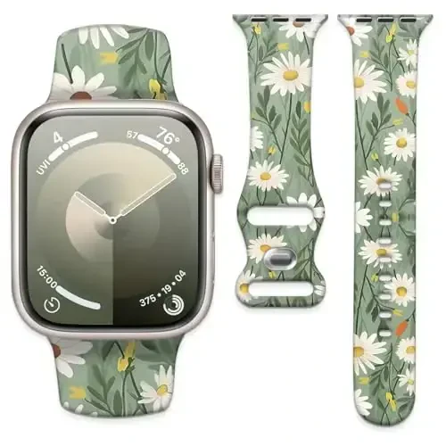Sport Watch Band Compatible with iWatch Band 38mm 40mm 41mm Women, Soft Silicone Floral Print Sport Strap Replacement Wristbands for iWatch Series Ultra 9 8 7 6 5 4 3 2 1 SE 