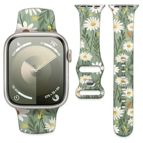 Sport Watch Band Compatible with iWatch Band 38mm 40mm 41mm Women, Soft Silicone Floral Print Sport Strap Replacement Wristbands for iWatch Series Ultra 9 8 7 6 5 4 3 2 1 SE - 1