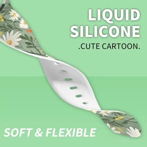 Sport Watch Band Compatible with iWatch Band 38mm 40mm 41mm Women, Soft Silicone Floral Print Sport Strap Replacement Wristbands for iWatch Series Ultra 9 8 7 6 5 4 3 2 1 SE - 3