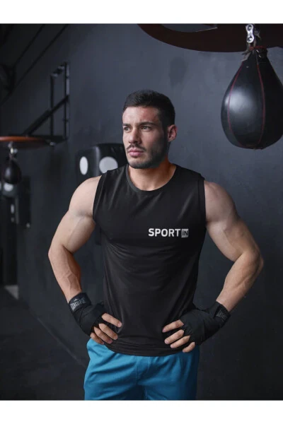 Sporcu Atleti - Sport İn Baskılı 0 Kol Fitness Gym Spor Atleti-siyah - TREND ALİSSE
