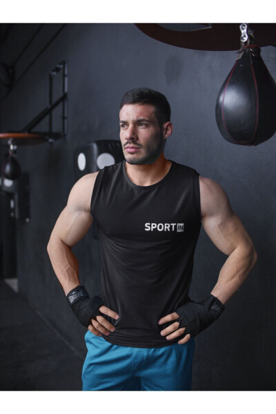Sporcu Atleti - Sport İn Baskılı 0 Kol Fitness Gym Spor Atleti - siyah 