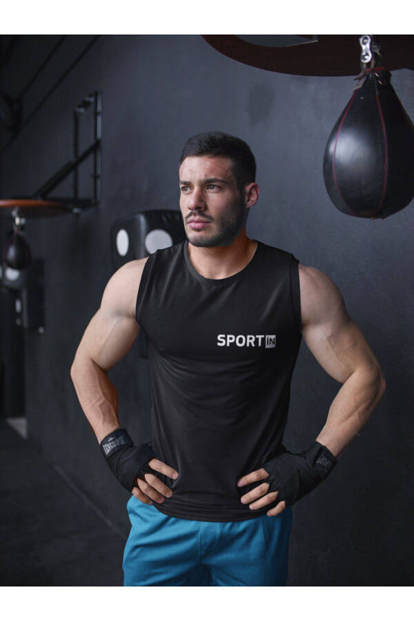 Sporcu Atleti - Sport İn Baskılı 0 Kol Fitness Gym Spor Atleti - siyah - 1