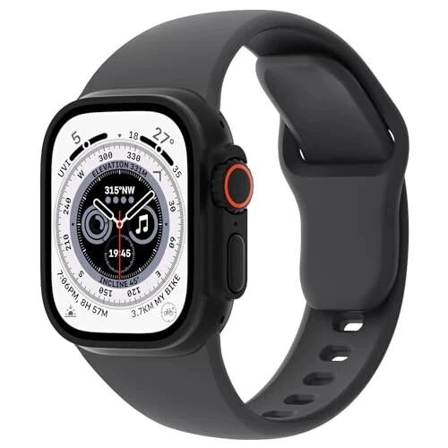 Sport Bands Compatible with Apple Watch 38mm 40mm 41mm 42mm 44mm 45mm 49mm, Soft Silicone Replacement Waterproof Strap Wristband for iWatch Series Ultra 10/9/8/7/6/5/4/3/2/1 SE Women Men, Anthracite - SPORT