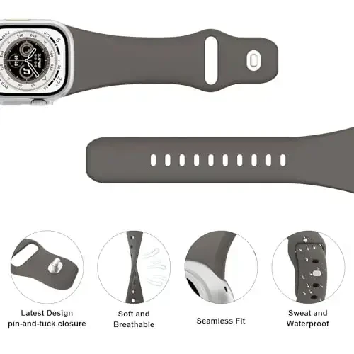 Sport Bands Compatible with Apple Watch 38mm 40mm 41mm 42mm 44mm 45mm 49mm, Soft Silicone Replacement Waterproof Strap Wristband for iWatch Series Ultra 10/9/8/7/6/5/4/3/2/1 SE Women Men, Clay - 3