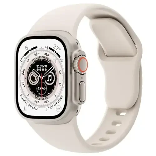 Sport Bands Compatible with Apple Watch 38mm 40mm 41mm 42mm 44mm 45mm 49mm, Soft Silicone Replacement Waterproof Strap Wristband for iWatch Series Ultra 10/9/8/7/6/5/4/3/2/1 SE Women Men, Starlight - 1