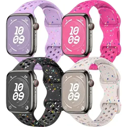 Sport Bands Compatible with Apple Watch Band 38mm 40mm 41mm 42mm 44mm 45mm 49mm for Women Men, Recycled Plastic Breathable Soft iWatch bands for iWatch Series 9 8 7 6 5 4 3 2 1 Ultra SE Ultra 2 