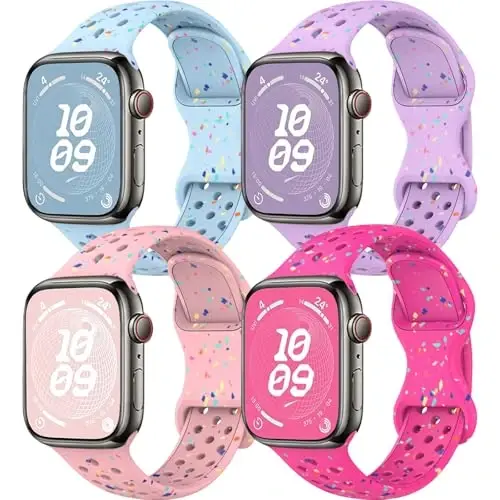 Spor Kordonlar Apple Watch Kordonu 38mm 40mm 41mm 42mm 44mm 45mm 49mm Kadın Erkek için Uyumlu, Geri Dönüştürülmüş Plastik Nefes Alabilen Yumuşak iWatch kordonları iWatch Serisi 9 8 7 6 5 4 3 2 1 Ultra SE Ultra 2 için 