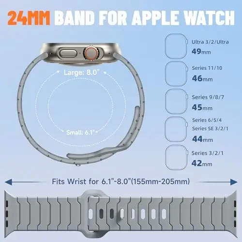 Sport Bands for Apple Watch Bands 44mm 49mm 46mm 45mm 42mm for iWatch Men | Grooved Silicone Band,for Apple Watch Ultra SE Series 12 11 10 9 8 7 6 5 4 3 2 1,Waterproof Sweatproof,Gym Workout to Office - 4