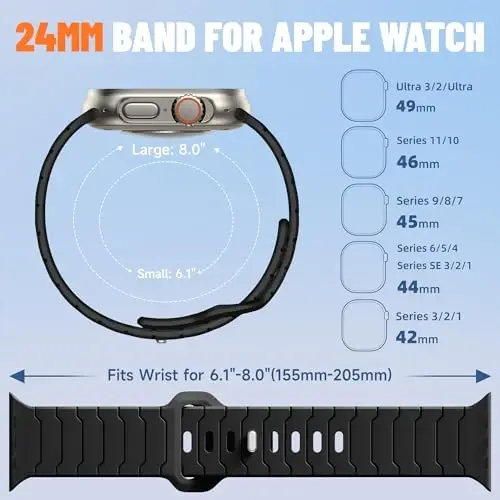 Sport Bands for Apple Watch Bands 44mm 49mm 46mm 45mm 42mm for iWatch Men | Grooved Silicone Band,for Apple Watch Ultra SE Series 12 11 10 9 8 7 6 5 4 3 2 1,Waterproof Sweatproof,Gym Workout to Office - 4