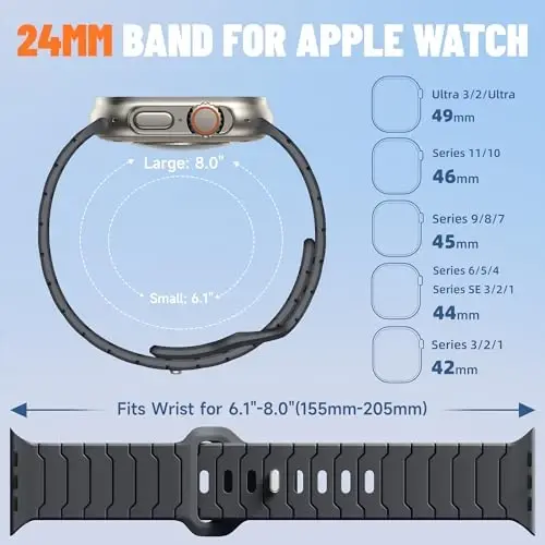 Sport Bands for Apple Watch Bands 44mm 49mm 46mm 45mm 42mm for iWatch Men | Grooved Silicone Band,for Apple Watch Ultra SE Series 12 11 10 9 8 7 6 5 4 3 2 1,Waterproof Sweatproof,Gym Workout to Office - 4