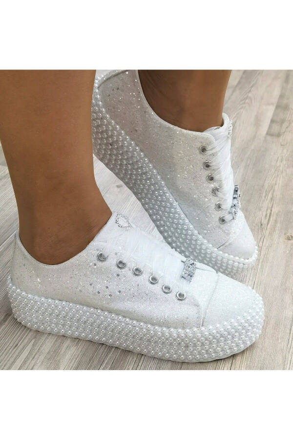 Sport Bridal Shoes Pearl Details Glitter Quality Product White Pearly Platform Sport - 2