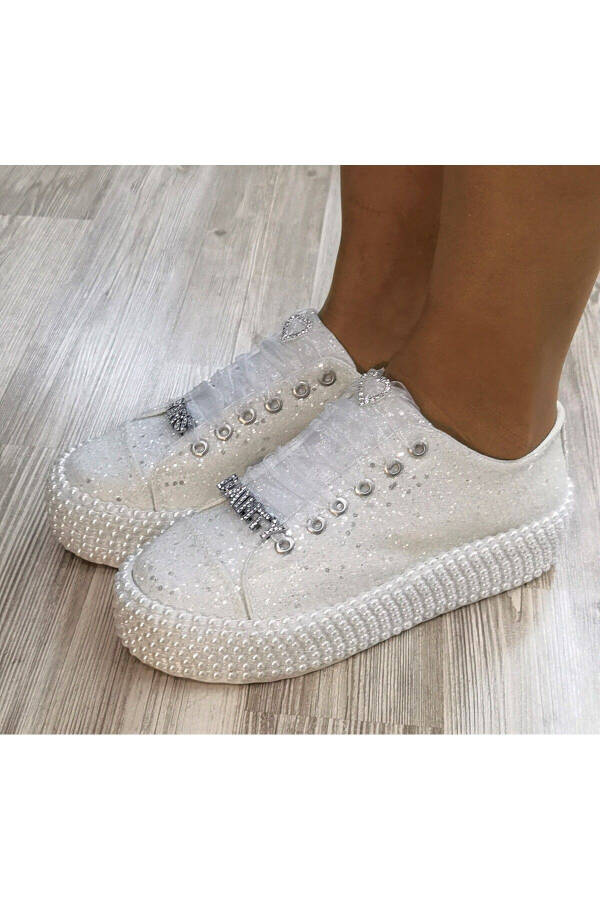 Sport Bridal Shoes Pearl Details Glitter Quality Product White Pearly Platform Sport - 5