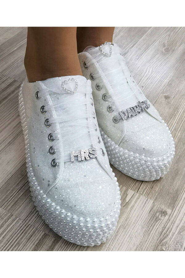 Sport Bridal Shoes Pearl Details Glitter Quality Product White Pearly Platform Sport - 6