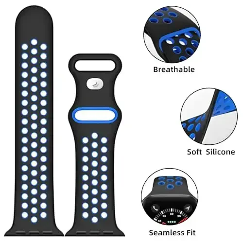 Sport tasmalar Apple Watch 38mm 40mm 41mm 42mm 44mm 45mm 49mm ayollar erkaklar uchun mos, qayta ishlangan plastik nafas oladigan yumshoq iWatch tasmalar iWatch Series 9 8 7 6 5 4 3 2 1 Ultra SE Ultra 2 uchun - 3