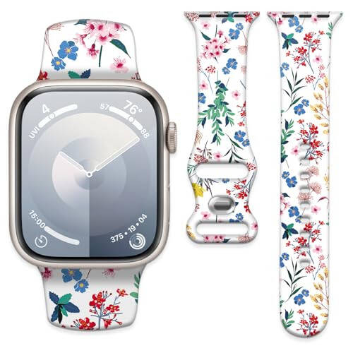 Sport Watch Band Compatible with iWatch Band 38mm 40mm 41mm Women, Soft Silicone Floral Print Sport Strap Replacement Wristbands for iWatch Series Ultra 9 8 7 6 5 4 3 2 1 SE - 7