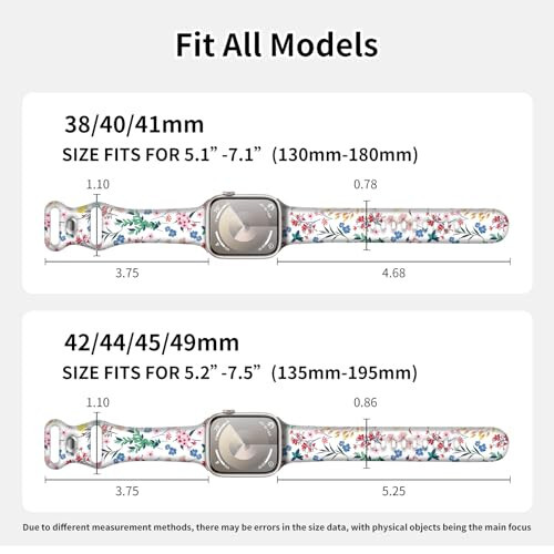 Sport Watch Band Compatible with iWatch Band 38mm 40mm 41mm Women, Soft Silicone Floral Print Sport Strap Replacement Wristbands for iWatch Series Ultra 9 8 7 6 5 4 3 2 1 SE - 10