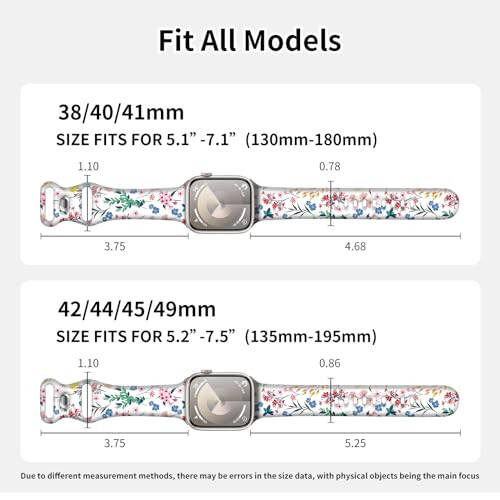 Sport Watch Band Compatible with iWatch Band 38mm 40mm 41mm Women, Soft Silicone Floral Print Sport Strap Replacement Wristbands for iWatch Series Ultra 9 8 7 6 5 4 3 2 1 SE - 10