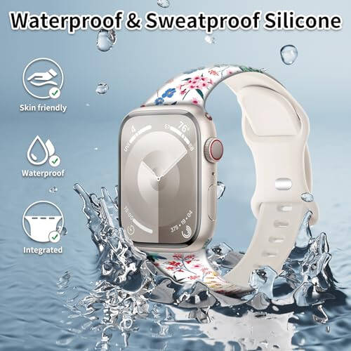 Sport Watch Band Compatible with iWatch Band 38mm 40mm 41mm Women, Soft Silicone Floral Print Sport Strap Replacement Wristbands for iWatch Series Ultra 9 8 7 6 5 4 3 2 1 SE - 2