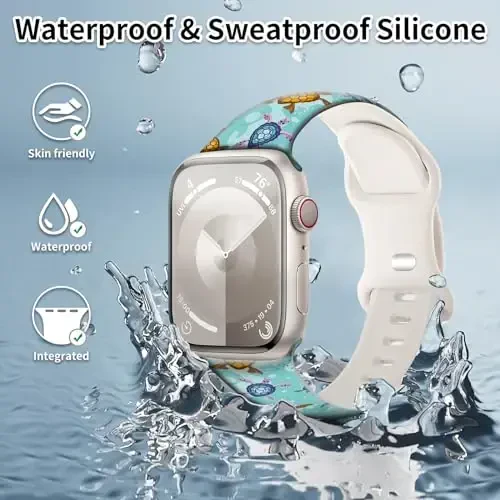 Sport Watch Band Compatible with iWatch Band 38mm 40mm 41mm Women, Soft Silicone Floral Print Sport Strap Replacement Wristbands for iWatch Series Ultra 9 8 7 6 5 4 3 2 1 SE - 2