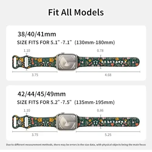 Sport Watch Band Compatible with iWatch Band 38mm 40mm 41mm Women, Soft Silicone Floral Print Sport Strap Replacement Wristbands for iWatch Series Ultra 9 8 7 6 5 4 3 2 1 SE - 4