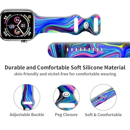 Sport Watch Bands Apple Watch Band 38mm 40mm 41mm bilan mos keladi, ayollar va erkaklar uchun sozlanishi mumkin bo'lgan yumshoq silikon almashtiriladigan Smartwatch bilaguzuk iWatch Series 7 6 5 4 3 2 1 SE(daih) - 3