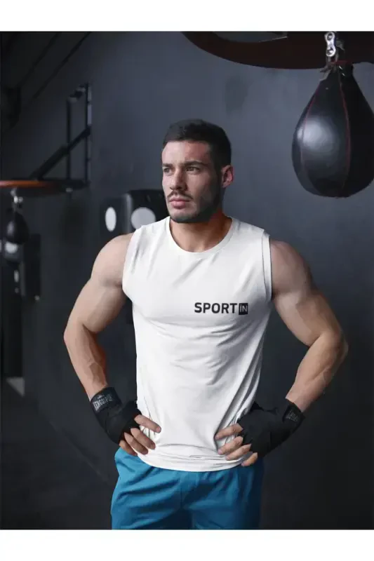 Sportchi Atletka - Sport İn Baskılı 0 Qo'lsiz Fitness Gym Sport Atletikasi - oq - TREND ALİSSE