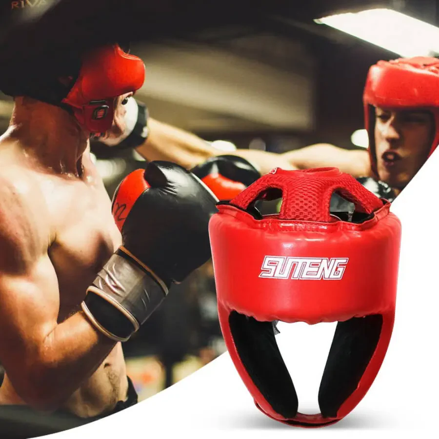 Спортивная маска-шлем Fankhu Boxing, регулируемая защита головы (L, красный). - 9