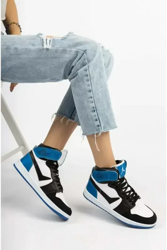 Спортивные кроссовки Kocamanlar 8070 унисекс с высокой шнуровкой ЧЕРНЫЙ-СИНИЙ - KIDS CLUB SHOES