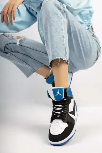 Спортивные кроссовки Kocamanlar 8070 унисекс с высокой шнуровкой ЧЕРНЫЙ-СИНИЙ - KIDS CLUB SHOES (1)